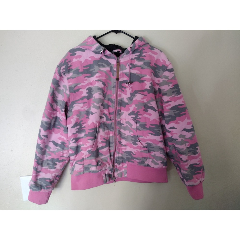 Roper Pink Camo Hooded Work Jacket Womens XL Cotton Canvas Fleece Lined Zip Up